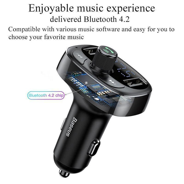 Planet Gates Black Baseus FM Transmitter Aux Modulator Bluetooth Car Charger Kit Handsfree Audio MP3 Player 3.4A Dual USB Fast Mobile Phone Charger