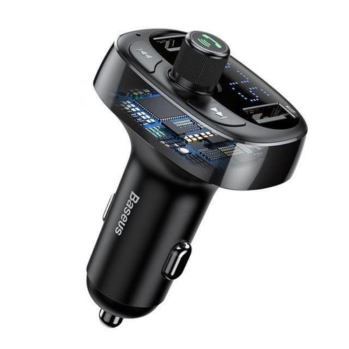 Planet Gates Black Baseus FM Transmitter Aux Modulator Bluetooth Car Charger Kit Handsfree Audio MP3 Player 3.4A Dual USB Fast Mobile Phone Charger