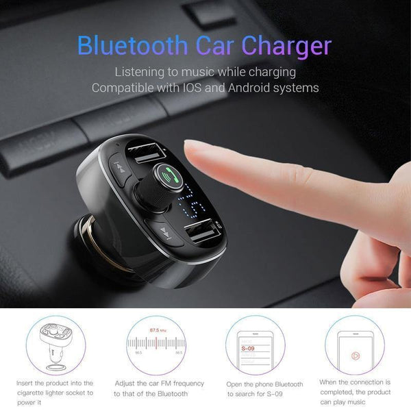 Planet Gates Black Baseus FM Transmitter Aux Modulator Bluetooth Car Charger Kit Handsfree Audio MP3 Player 3.4A Dual USB Fast Mobile Phone Charger