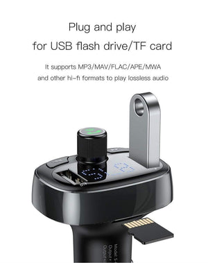 Planet Gates Black Baseus FM Transmitter Aux Modulator Bluetooth Car Charger Kit Handsfree Audio MP3 Player 3.4A Dual USB Fast Mobile Phone Charger