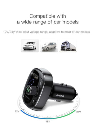 Planet Gates Black Baseus FM Transmitter Aux Modulator Bluetooth Car Charger Kit Handsfree Audio MP3 Player 3.4A Dual USB Fast Mobile Phone Charger