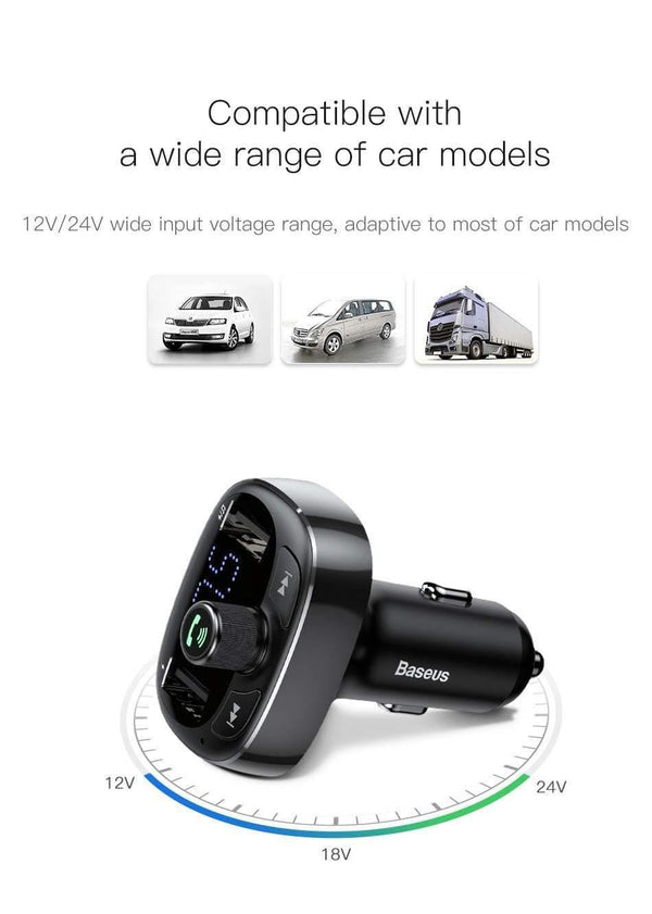 Planet Gates Black Baseus FM Transmitter Aux Modulator Bluetooth Car Charger Kit Handsfree Audio MP3 Player 3.4A Dual USB Fast Mobile Phone Charger