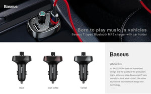 Planet Gates Black Baseus FM Transmitter Aux Modulator Bluetooth Car Charger Kit Handsfree Audio MP3 Player 3.4A Dual USB Fast Mobile Phone Charger