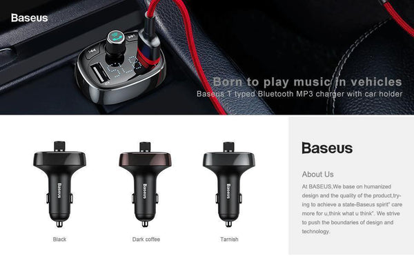 Planet Gates Black Baseus FM Transmitter Aux Modulator Bluetooth Car Charger Kit Handsfree Audio MP3 Player 3.4A Dual USB Fast Mobile Phone Charger