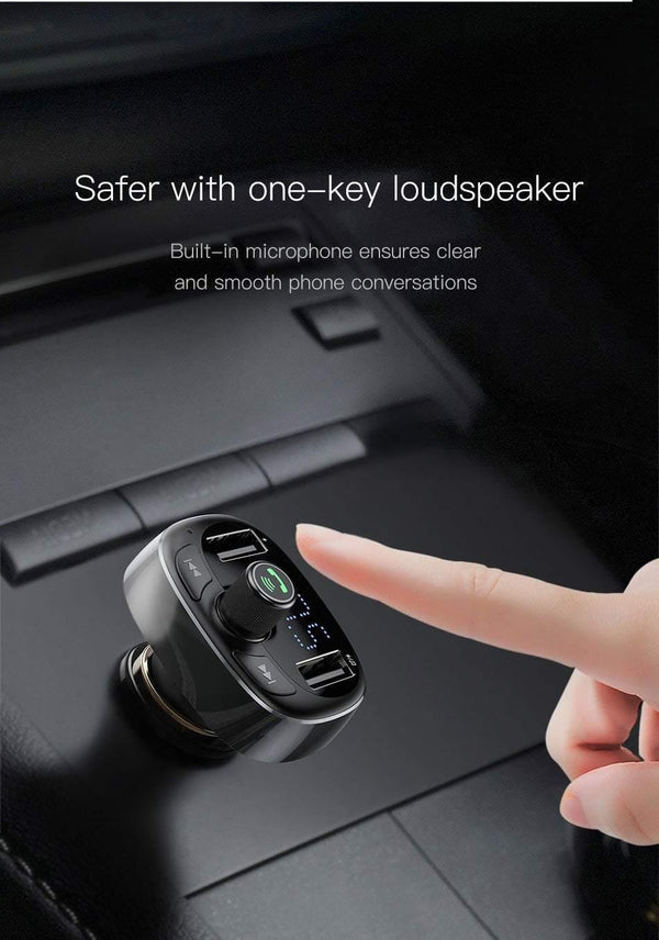 Planet Gates Black Baseus FM Transmitter Aux Modulator Bluetooth Car Charger Kit Handsfree Audio MP3 Player 3.4A Dual USB Fast Mobile Phone Charger