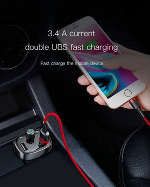 Planet Gates Black Baseus FM Transmitter Aux Modulator Bluetooth Car Charger Kit Handsfree Audio MP3 Player 3.4A Dual USB Fast Mobile Phone Charger