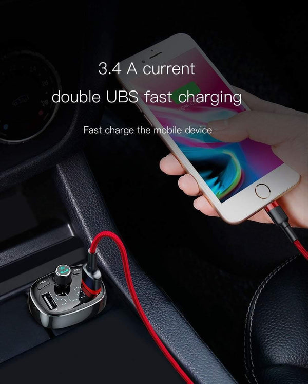 Planet Gates Black Baseus FM Transmitter Aux Modulator Bluetooth Car Charger Kit Handsfree Audio MP3 Player 3.4A Dual USB Fast Mobile Phone Charger