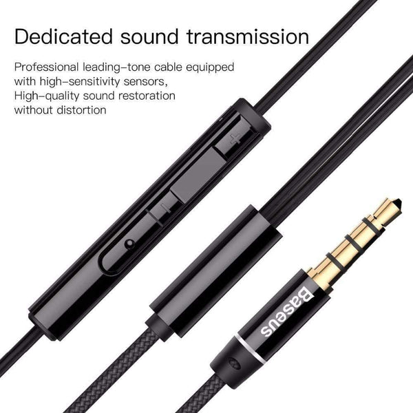 Planet Gates BLACK Baseus H06 In-ear Stereo Bass Earphones Headphones 3.5mm jack wired control HiFi Earbuds Headset for iPhone Xiaomi Mobile Phone