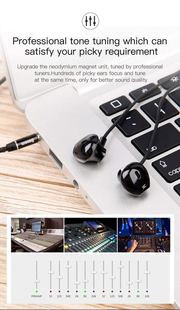 Planet Gates BLACK Baseus H06 In-ear Stereo Bass Earphones Headphones 3.5mm jack wired control HiFi Earbuds Headset for iPhone Xiaomi Mobile Phone