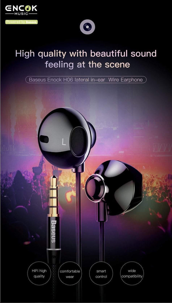 Planet Gates BLACK Baseus H06 In-ear Stereo Bass Earphones Headphones 3.5mm jack wired control HiFi Earbuds Headset for iPhone Xiaomi Mobile Phone
