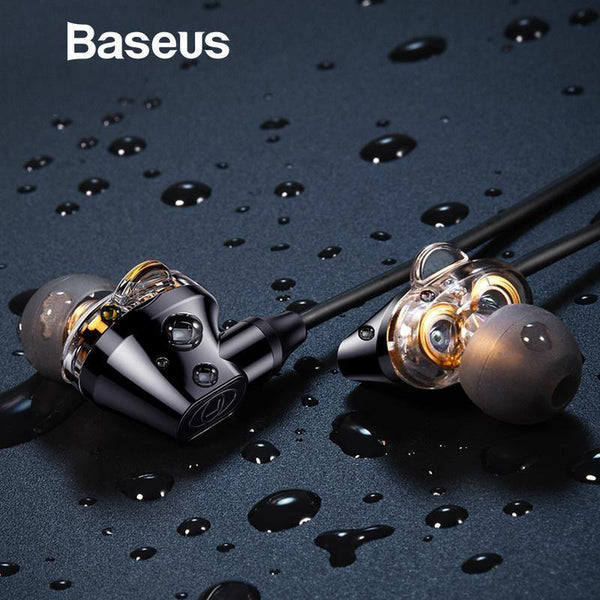 Planet Gates BLACK Baseus H10 Double dynamic 3.5MM Wired Earphone stereo bass sound earphones with mic for xiaomi  fone de ouvido auriculares MP3