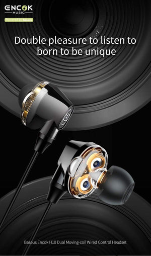 Planet Gates Black Baseus H10 Dual Dynamic Driver Wired Earphone For Phone Stereo Sound Casque 3.5mm Jack Earpiece With Mic kulakl k Fone De Ouvido