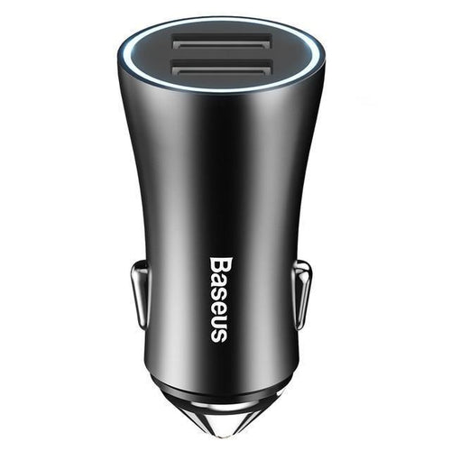 Planet Gates Black Baseus LED Car USB Charger For iPhone Samsung Xiaomi 2.4A Fast Charge Adapter Metal Mini USB Car-Charger For Mobile Phone