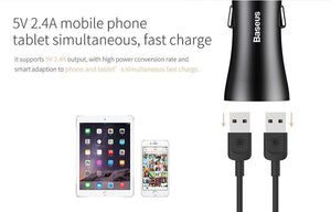 Planet Gates Black Baseus LED Car USB Charger For iPhone Samsung Xiaomi 2.4A Fast Charge Adapter Metal Mini USB Car-Charger For Mobile Phone