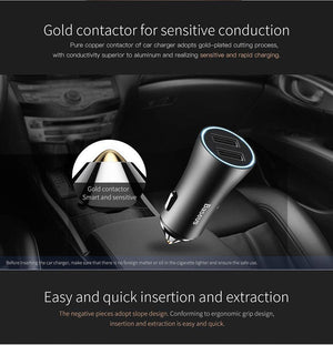 Planet Gates Black Baseus LED Car USB Charger For iPhone Samsung Xiaomi 2.4A Fast Charge Adapter Metal Mini USB Car-Charger For Mobile Phone