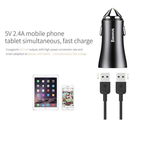 Planet Gates Black Baseus LED Car USB Charger For iPhone Samsung Xiaomi 2.4A Fast Charge Adapter Metal Mini USB Car-Charger For Mobile Phone