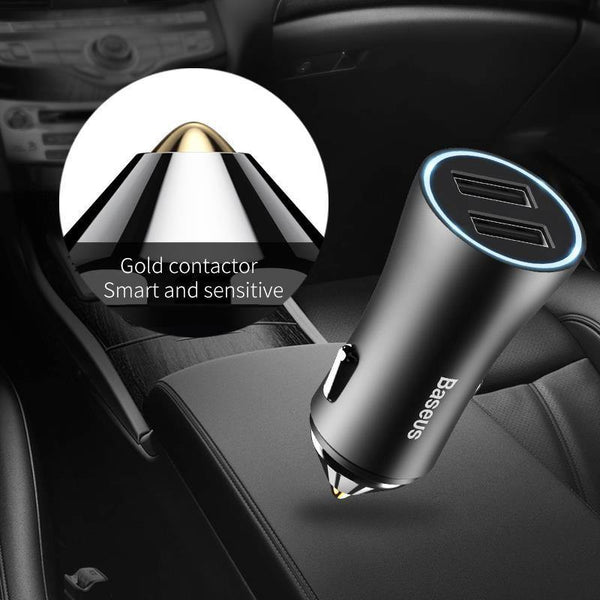 Baseus LED Car USB Charger For iPhone Samsung Xiaomi 2.4A Fast Charge Adapter Metal Mini USB Car-Charger For Mobile Phone - Planet Gates