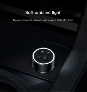 Planet Gates Black Baseus Metal Car Charger Adapter for Mobile Phone 3.4A Dual USB Car Phone Charger for iPhone Samsung & Micro USB / Type C Cable