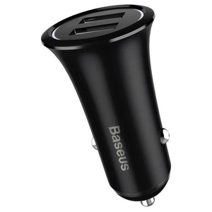 Planet Gates Black Baseus Metal Dual USB Car Charger For iPhone Samsung Xiaomi mi Huawei LED Light Car Charging Mobile Phone Charger Car Adapter
