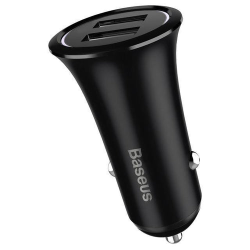Planet Gates Black Baseus Metal Dual USB Car Charger For iPhone Samsung Xiaomi mi Huawei LED Light Car Charging Mobile Phone Charger Car Adapter
