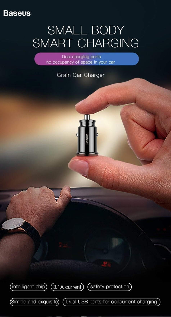 Planet Gates Black Baseus Mini Car Charger For iPhone Xs Samsung Xiaomi mi 3.1A Fast Car Charging Dual USB Car Charger Adapter Mobile Phone Charger