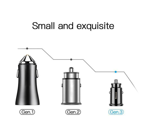 Planet Gates Black Baseus Mini Car Charger For iPhone Xs Samsung Xiaomi mi 3.1A Fast Car Charging Dual USB Car Charger Adapter Mobile Phone Charger