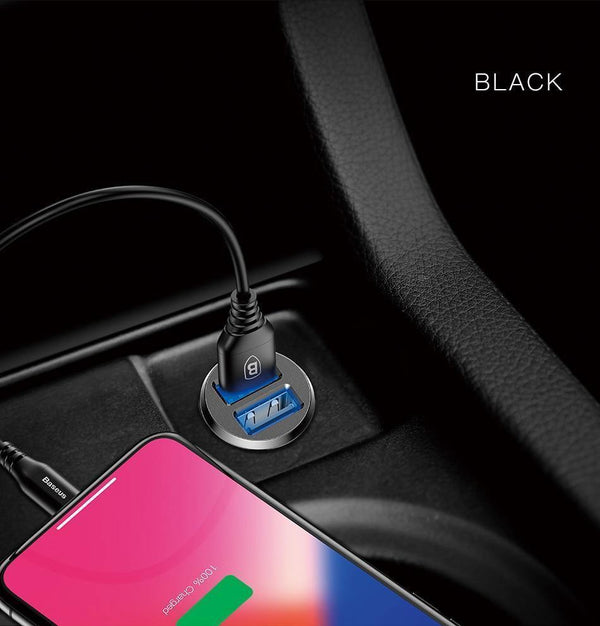 Planet Gates Black Baseus Mini Car Charger For iPhone Xs Samsung Xiaomi mi 3.1A Fast Car Charging Dual USB Car Charger Adapter Mobile Phone Charger