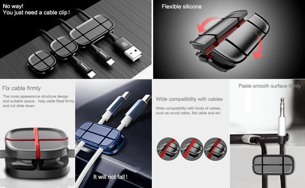 Planet Gates Black Baseus Mobile Phone Cable Clip For Car Desktop Tidy Charger Cable Organizer For Data Cable Digital Wire Charging Cable Winder