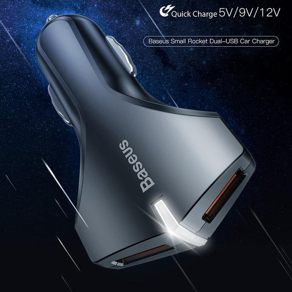 Planet Gates Black Baseus Quick Charge 3.0 Car Charger 5V3A QC3.0 Turbo Fast Charging Car-charger Dual USB Car Mobile Phone Charger For iPhone 8 7