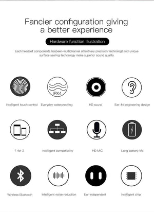 Planet Gates Black Baseus TWS Bluetooth Earphone For Phone In-Ear Dual True Wireless Earbuds With Mic Intelligent Touch Handsfree Business Headset