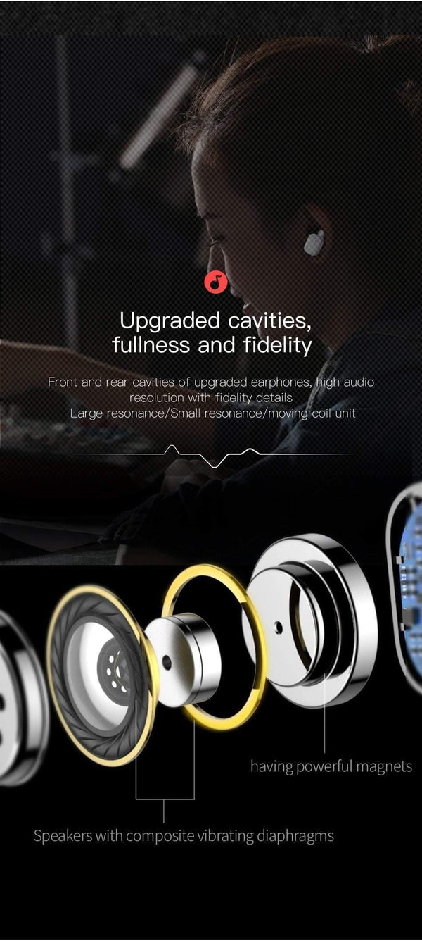 Planet Gates Black Baseus TWS Bluetooth Earphone For Phone In-Ear Dual True Wireless Earbuds With Mic Intelligent Touch Handsfree Business Headset