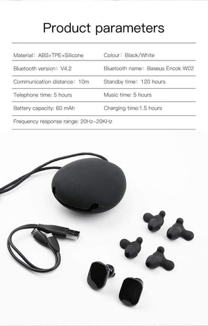 Planet Gates Black Baseus TWS Bluetooth Earphone For Phone In-Ear Dual True Wireless Earbuds With Mic Intelligent Touch Handsfree Business Headset