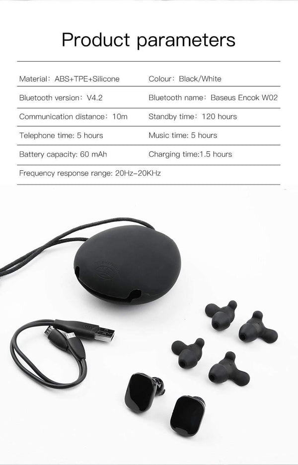 Planet Gates Black Baseus TWS Bluetooth Earphone For Phone In-Ear Dual True Wireless Earbuds With Mic Intelligent Touch Handsfree Business Headset