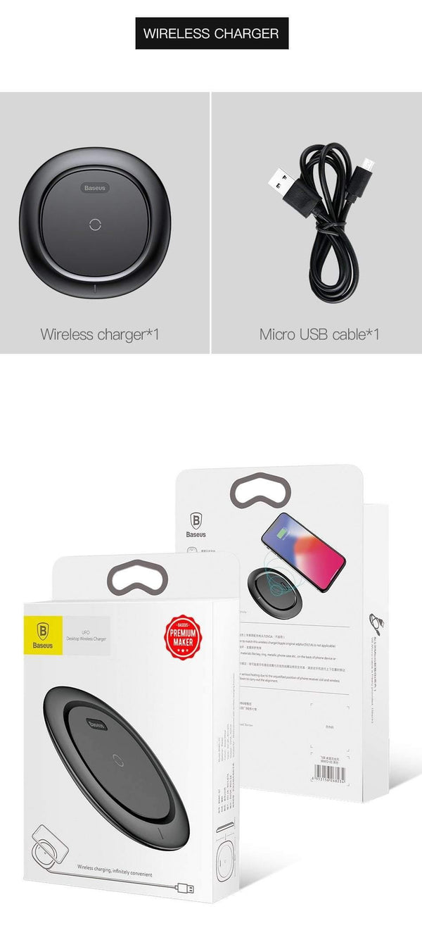 Planet Gates BLACK Baseus UFO Wireless Charger For iPhone X 8 Samsung Note8 S9 S8 Mobile Phone 10W Qi Wireless Charging Charger Fast Charging Pad