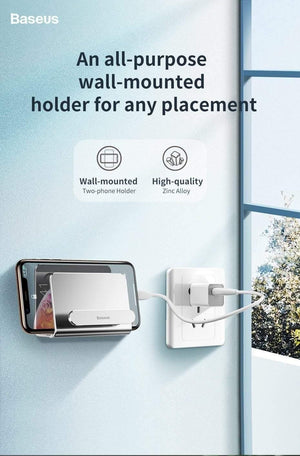 Planet Gates Black Baseus Wall Mount Holder For iPhone Xs Max X 8 Metal Strong Adhesive Mobile Phone Holder For Samsung Huawei Xiaomi Charger Stand