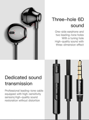 Planet Gates Black Baseus Wired Earphone In Ear Headset With Mic Stereo Bass Sound 3.5mm Jack Earphone Earbuds Earpiece For iPhone Samsung Xiaomi