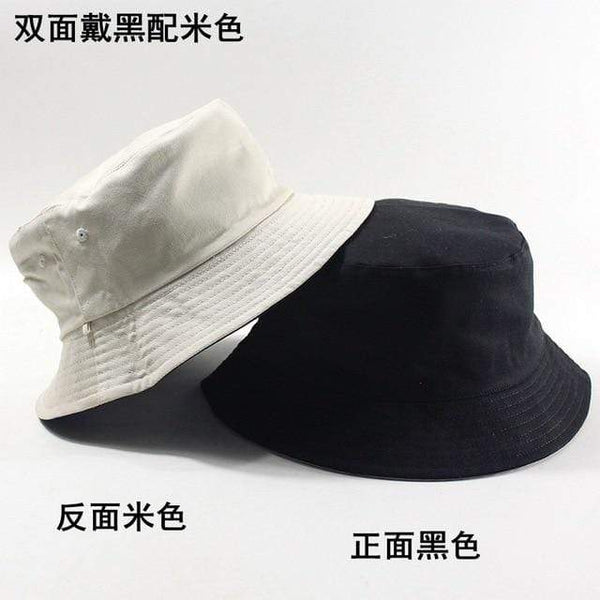 Planet Gates black beige / 57 to 59cm Large size fishing hats big head man summer sun hat two sides wear panama caps plus sizes bucket hats 57-59cm 60-62cm 63-64cm