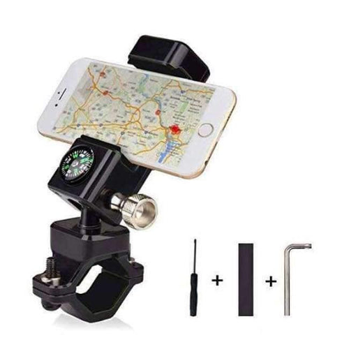 Planet Gates Black Bicycle phone holder  Motorcycle Phone Holder with Compass and LED Light Adjustable Phone Mount and Bicycle Handlebar