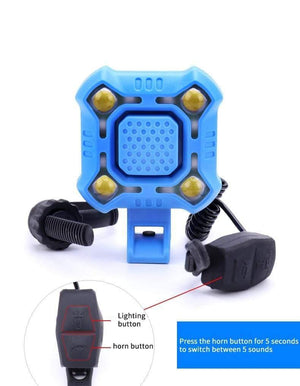 Planet Gates Black Bike Bell 4 Lamp Cycling Light Electric Horn Waterproof USB Charging Loud Alarm Security Bicycle Bell Sounds Cycling Accessories