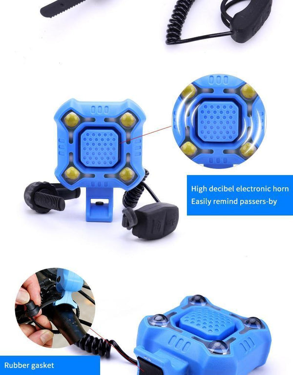 Planet Gates Black Bike Bell 4 Lamp Cycling Light Electric Horn Waterproof USB Charging Loud Alarm Security Bicycle Bell Sounds Cycling Accessories
