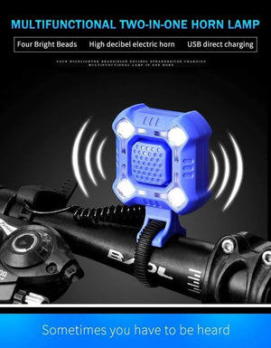 Planet Gates Black Bike Bell 4 Lamp Cycling Light Electric Horn Waterproof USB Charging Loud Alarm Security Bicycle Bell Sounds Cycling Accessories