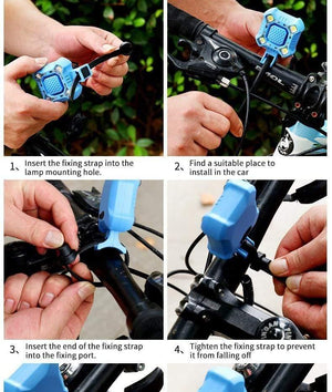 Planet Gates Black Bike Bell 4 Lamp Cycling Light Electric Horn Waterproof USB Charging Loud Alarm Security Bicycle Bell Sounds Cycling Accessories