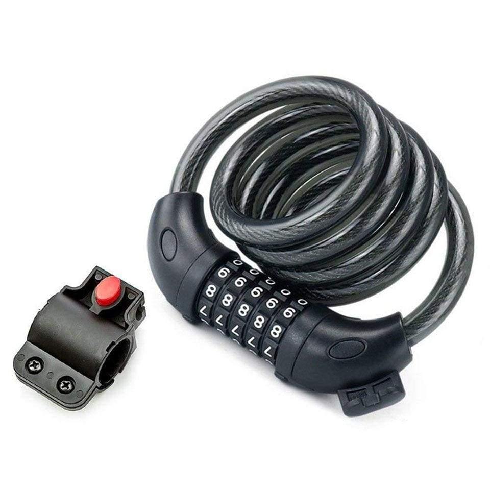 Planet Gates Black Bike Lock 5 Digit Code Combination Bicycle Security Lock 1200 mm x 12 mm Steel Cable Spiral Bike Cycling Bicycle Lock