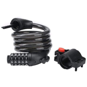 Planet Gates Black Bike Lock 5 Digit Code Combination Bicycle Security Lock 1200 mm x 12 mm Steel Cable Spiral Bike Cycling Bicycle Lock