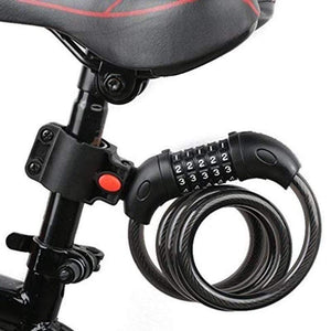 Planet Gates Black Bike Lock 5 Digit Code Combination Bicycle Security Lock 1200 mm x 12 mm Steel Cable Spiral Bike Cycling Bicycle Lock