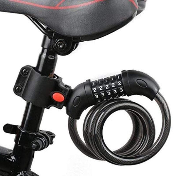 Planet Gates Black Bike Lock 5 Digit Code Combination Bicycle Security Lock 1200 mm x 12 mm Steel Cable Spiral Bike Cycling Bicycle Lock