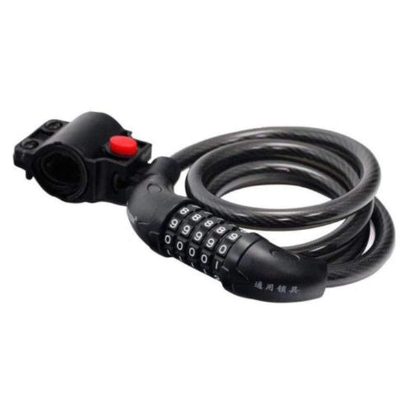 Planet Gates Black Bike Lock 5 Digit Code Combination Bicycle Security Lock 1200 mm x 12 mm Steel Cable Spiral Bike Cycling Bicycle Lock