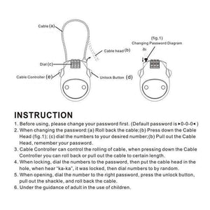 Planet Gates Black Bike Lock MINI Cable Bike Bicycle Lock Cow Password Helmet Lock Portable Cycling MTB Road Bike Motorbike Helmet Lock Accessories