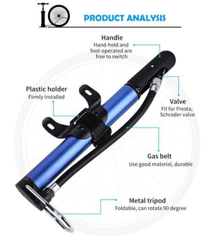 Planet Gates Black Bike Pump Bicycle Tire Portable Inflator Air Pump 100PSI Mountain Road Bike Accessories for Cycling MTB Bicycle Pump