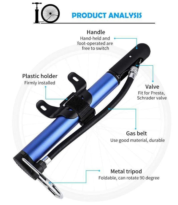 Planet Gates Black Bike Pump Bicycle Tire Portable Inflator Air Pump 100PSI Mountain Road Bike Accessories for Cycling MTB Bicycle Pump